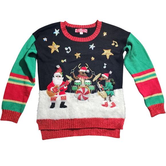 33 Degrees Musical Rocking Santa Reindeer Ugly Christmas Sweater Small - Picture 1 of 6